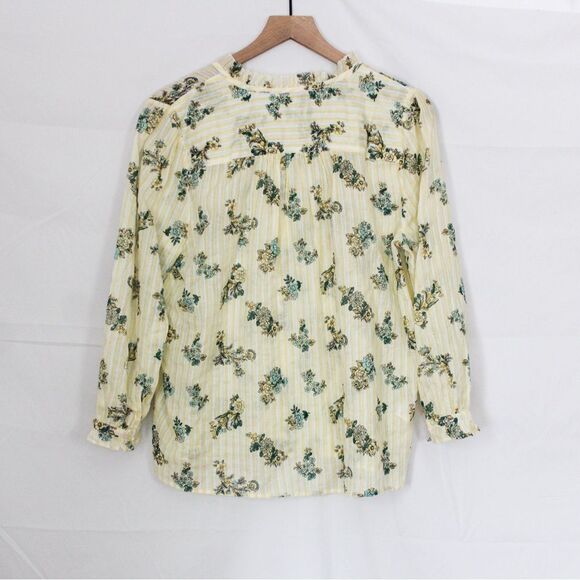 Loft Tie Neck Floral and Striped Peasant Blouse - Medium, Yellow Stripe - Picture 3 of 8